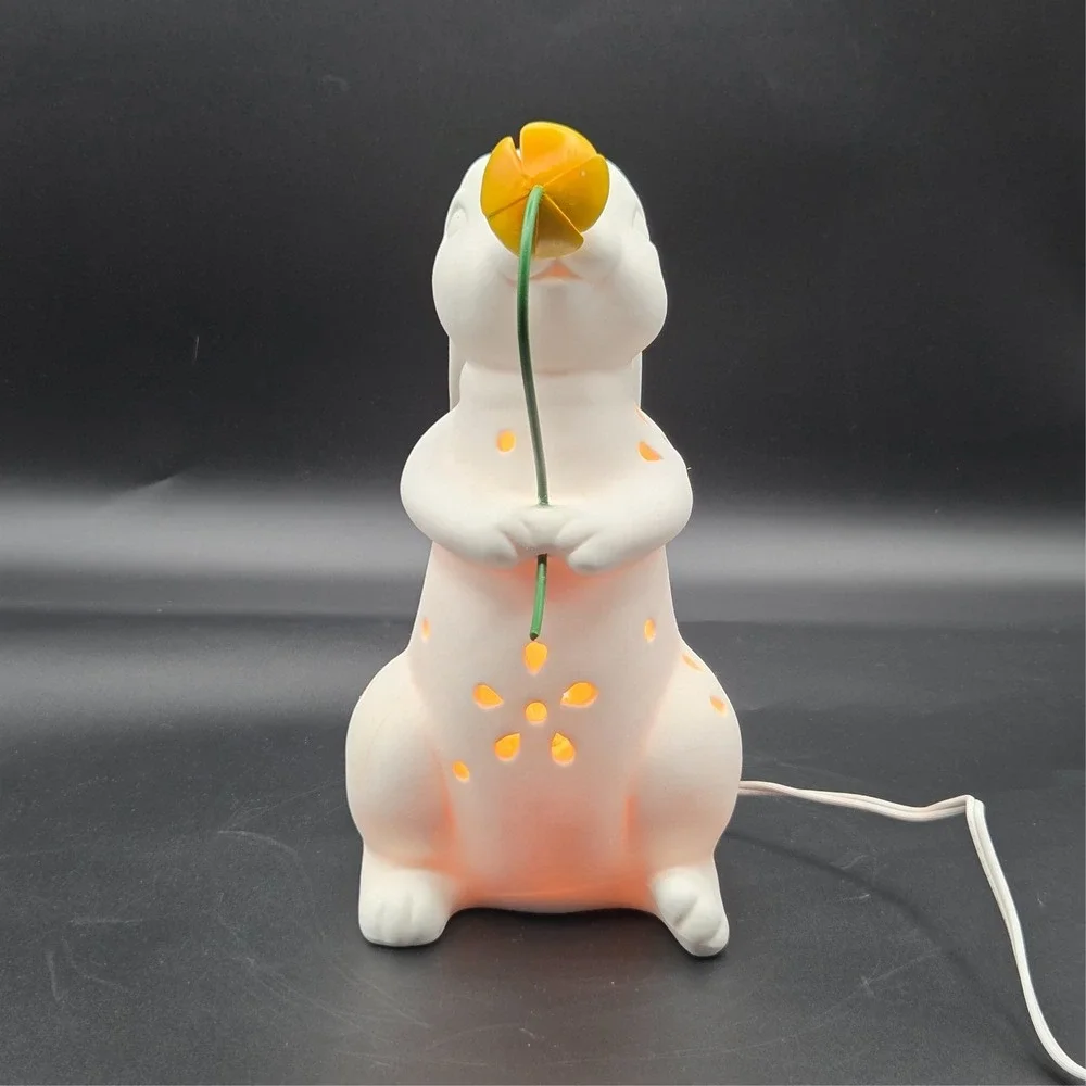 White Bunny Rabbit Lamp Figural Table Top Whimsical Woodsy Nursery Novelty Decor
